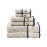 Set of Six Cream Cotton Jacquard Towel Set