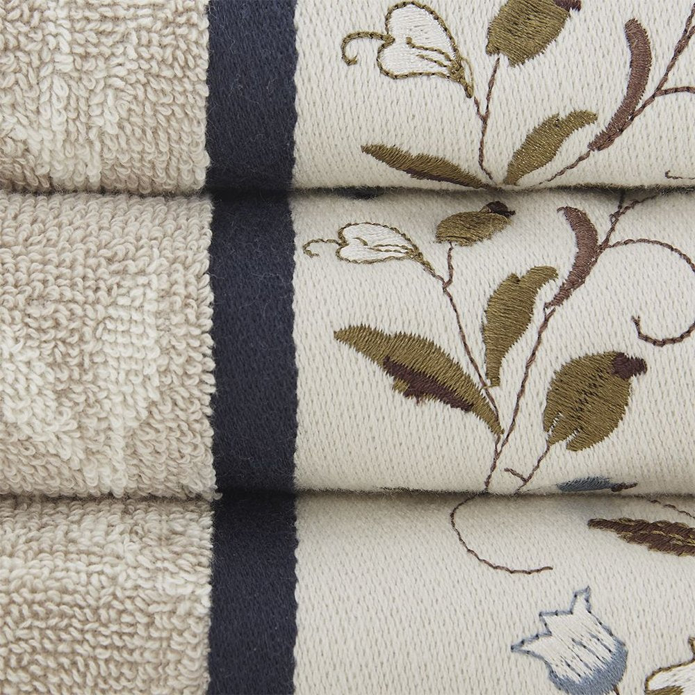 Set of Six Cream Cotton Jacquard Towel Set