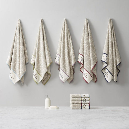 Set of Six Cream Cotton Jacquard Towel Set