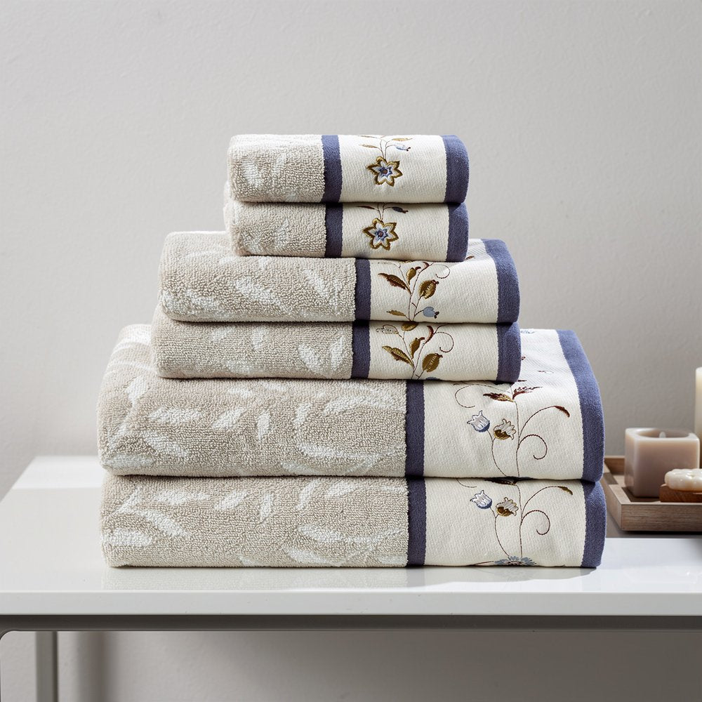 Set of Six Cream Cotton Jacquard Towel Set