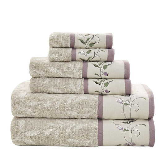 Set of Six Cream Cotton Jacquard Towel Set