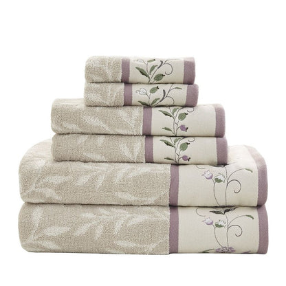 Set of Six Cream Cotton Jacquard Towel Set