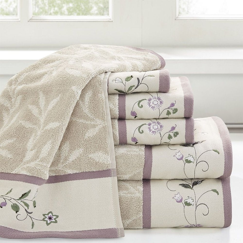Set of Six Cream Cotton Jacquard Towel Set
