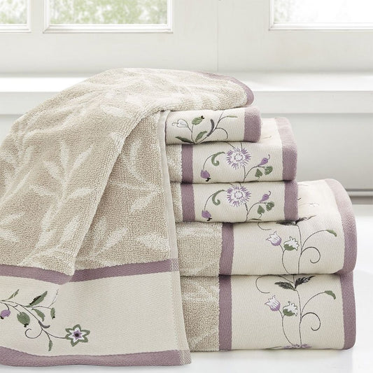 Set of Six Cream Cotton Jacquard Towel Set
