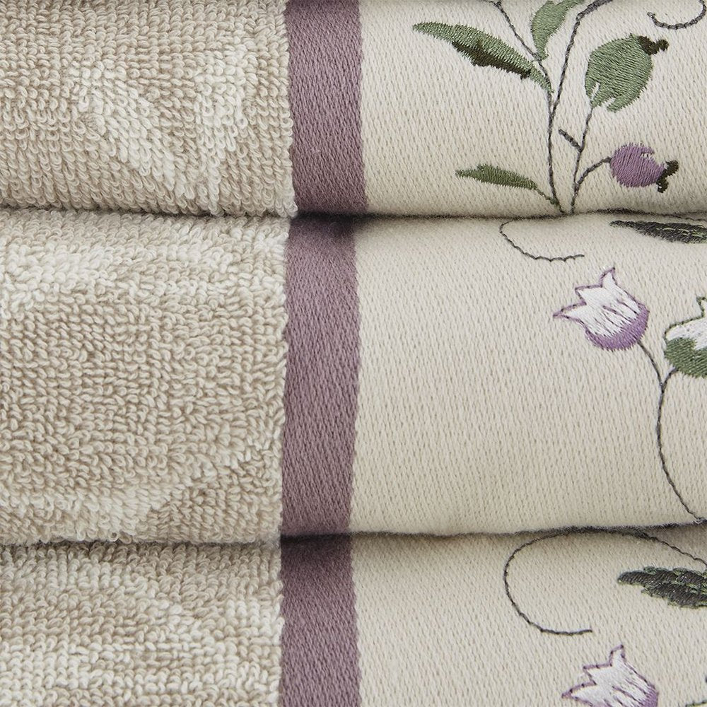 Set of Six Cream Cotton Jacquard Towel Set