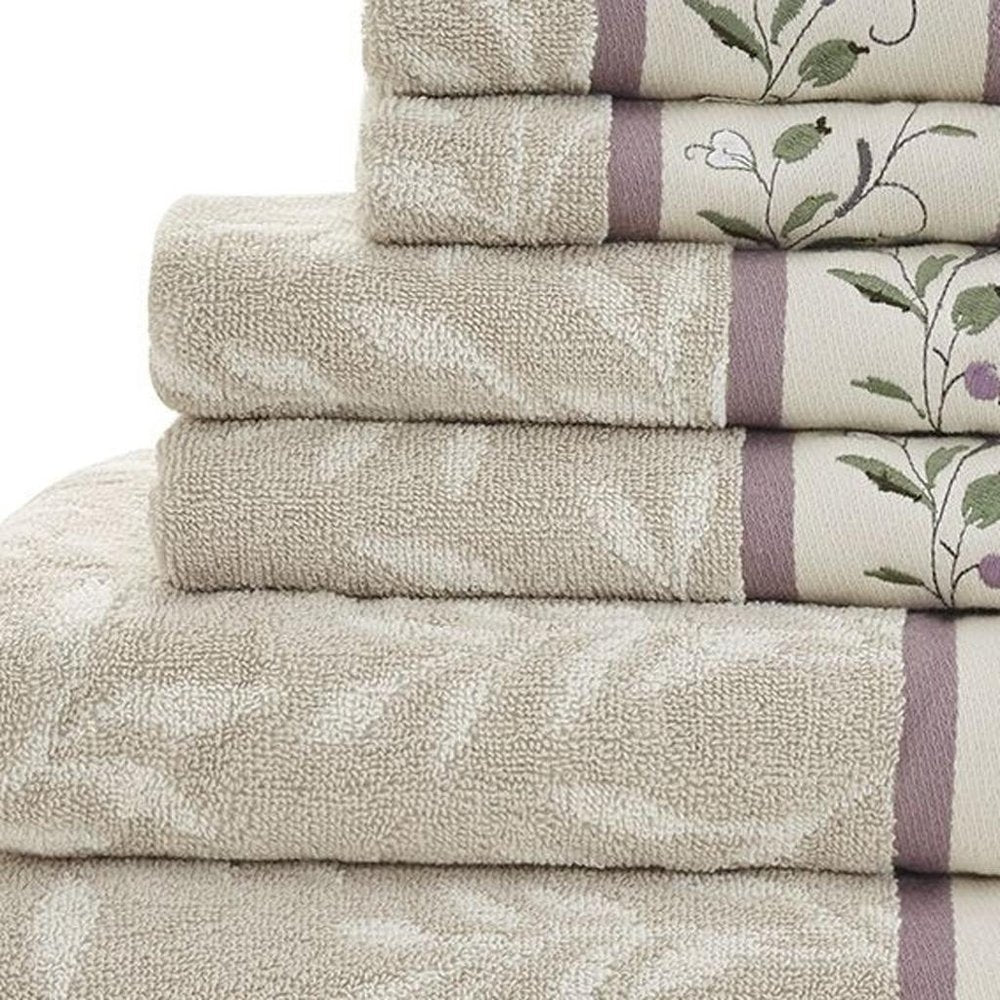 Set of Six Cream Cotton Jacquard Towel Set