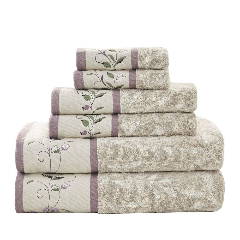Set of Six Cream Cotton Jacquard Towel Set