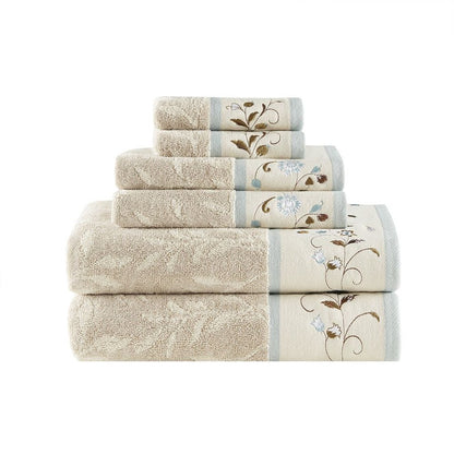 Set of Six Cream Cotton Jacquard Towel Set