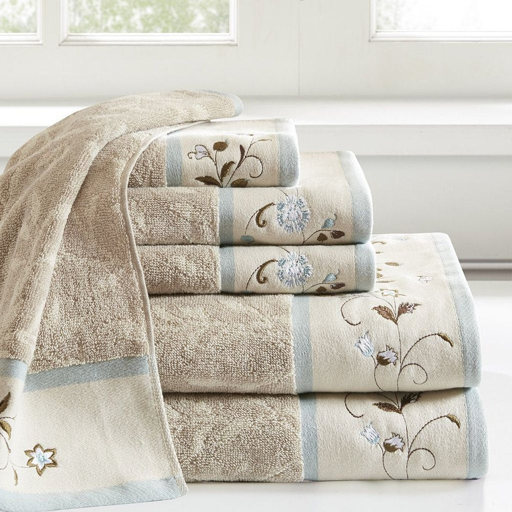 Set of Six Cream Cotton Jacquard Towel Set