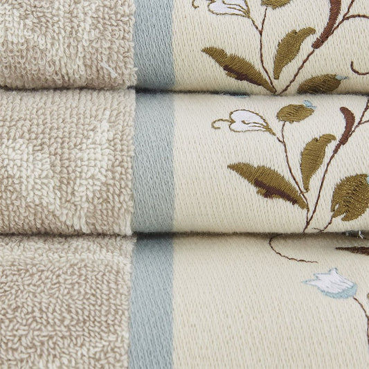Set of Six Cream Cotton Jacquard Towel Set