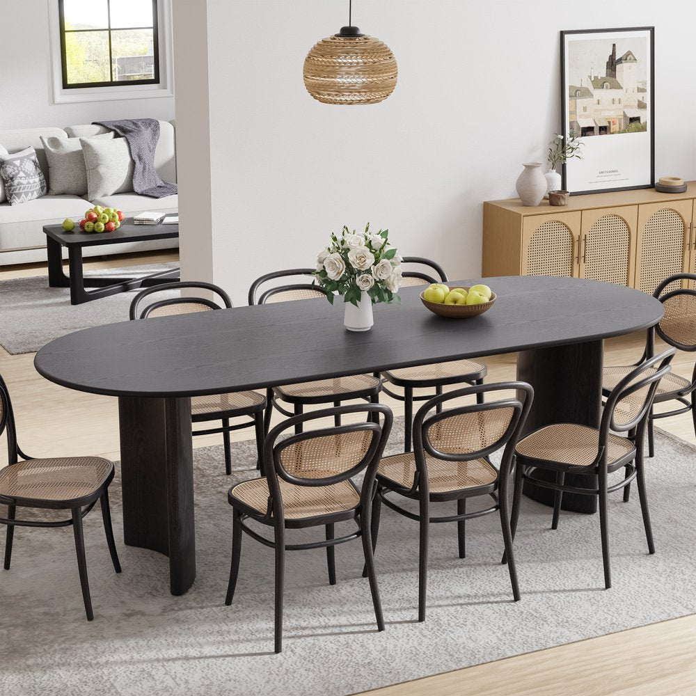 79" Black Solid Wood Mirrored Double Pedestal Base Oval Dining Table