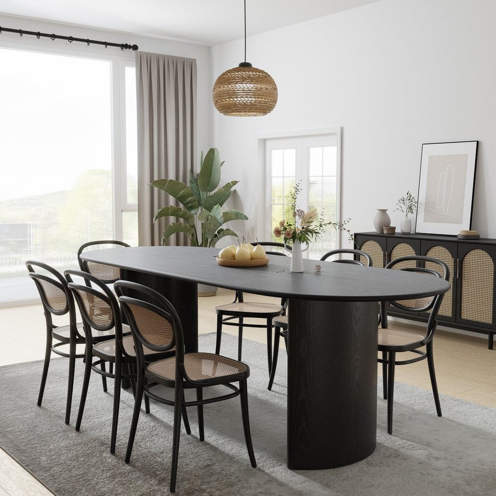 79" Black Solid Wood Mirrored Double Pedestal Base Oval Dining Table