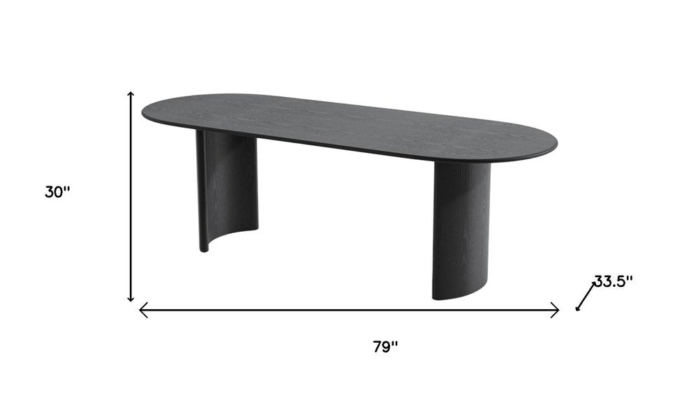 79" Black Solid Wood Mirrored Double Pedestal Base Oval Dining Table