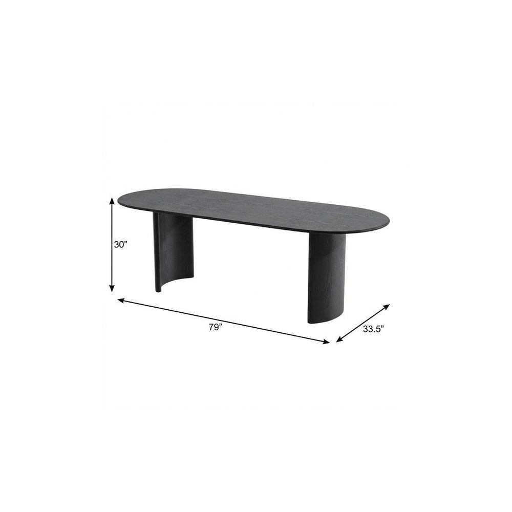 79" Black Solid Wood Double Pedestal Base Oval Dining Table
