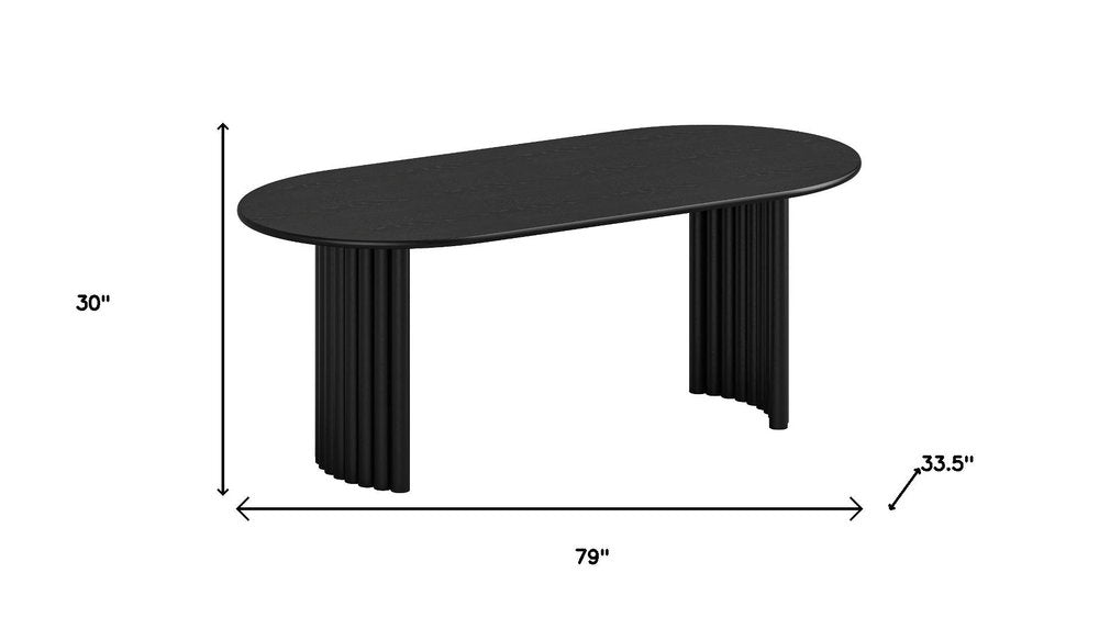 79" Black Solid Wood Mirrored Double Pedestal Base Oval Dining Table