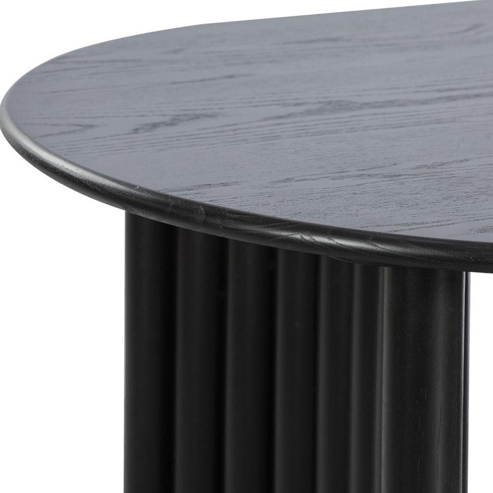 79" Black Solid Wood Mirrored Double Pedestal Base Oval Dining Table