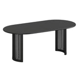 79" Black Solid Wood Double And Rattan Pedestal Base Oval Dining Table