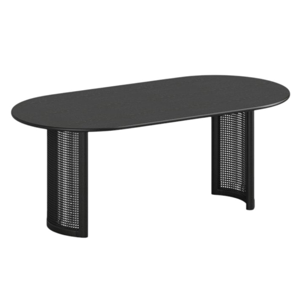 79" Black Solid Wood Mirrored Double Pedestal Base Oval Dining Table