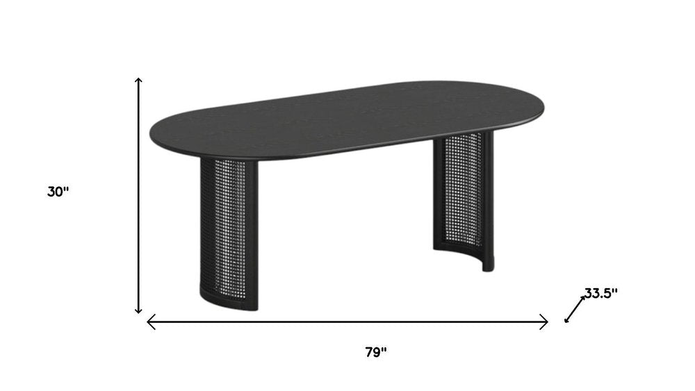 79" Black Solid Wood Mirrored Double Pedestal Base Oval Dining Table