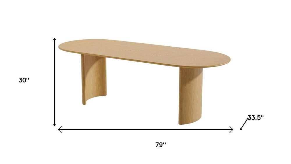 79" Natural Solid Wood Mirrored Double Pedestal Base Oval Dining Table