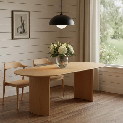 79" Natural Solid Wood Mirrored Double Pedestal Base Oval Dining Table