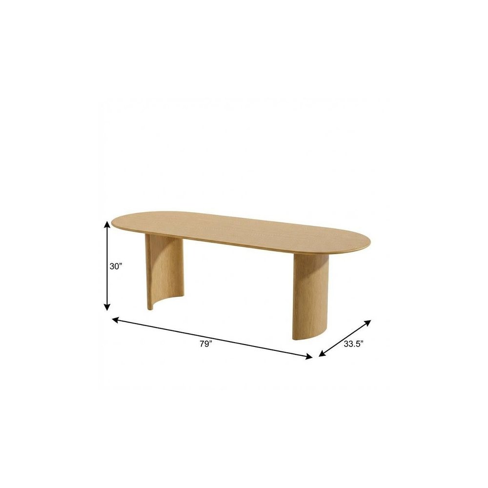 79" Natural Solid Wood Double Pedestal Base Oval Dining Table