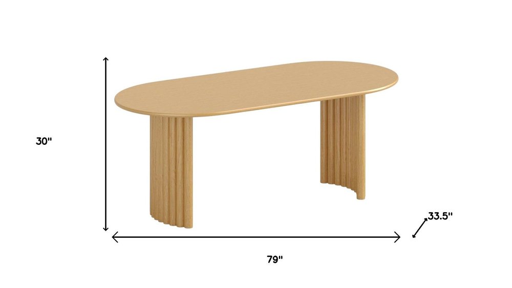 79" Natural Solid Wood Mirrored Double Pedestal Base Oval Dining Table