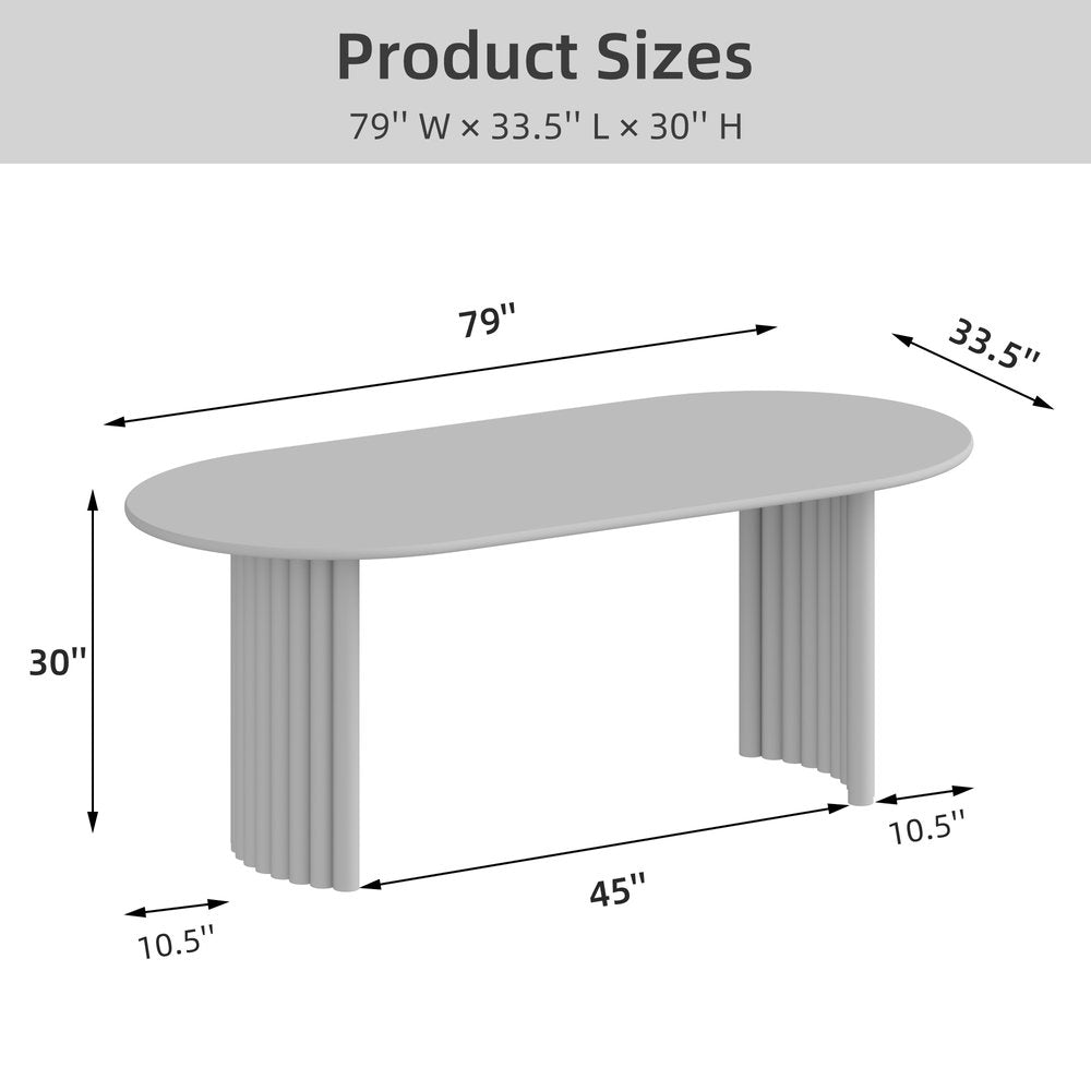 79" Natural Solid Wood Mirrored Double Pedestal Base Oval Dining Table