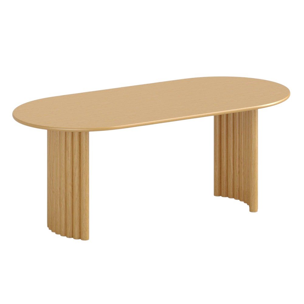 79" Natural Solid Wood Mirrored Double Pedestal Base Oval Dining Table