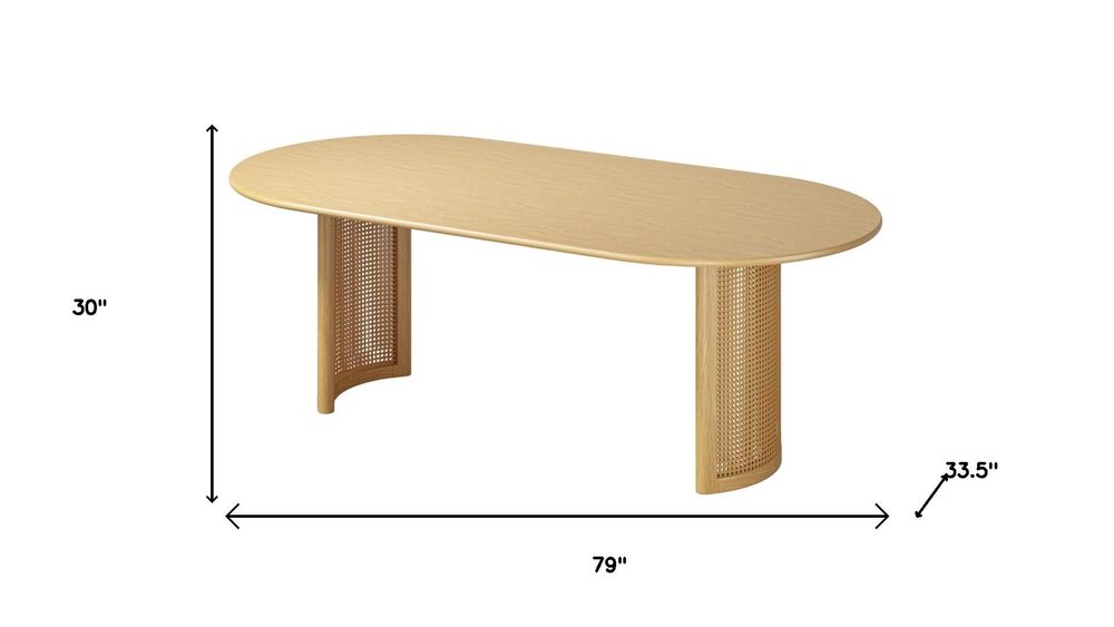 79" Natural Solid Wood Mirrored Double Pedestal Base Oval Dining Table