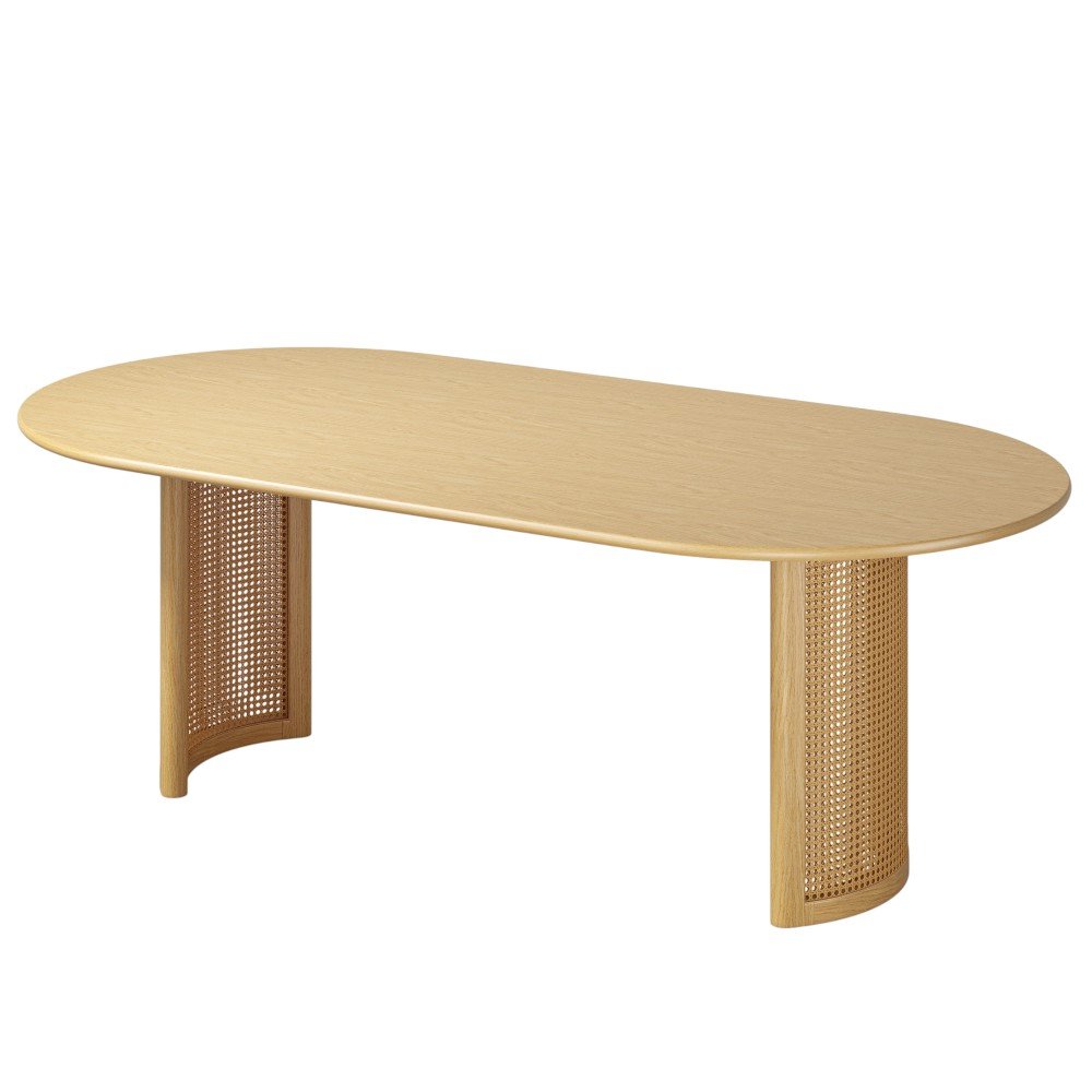 79" Natural Solid Wood Mirrored Double Pedestal Base Oval Dining Table