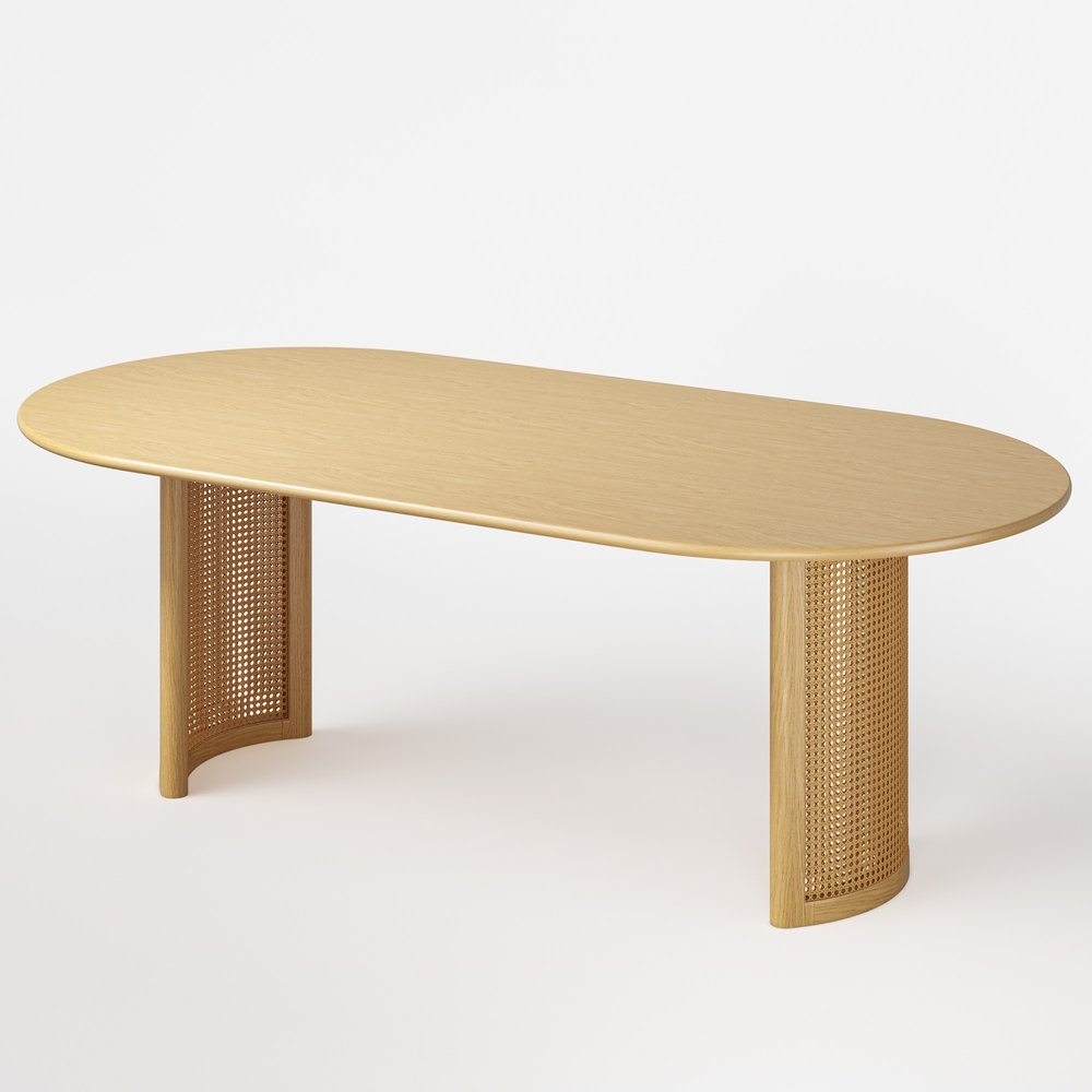 79" Natural Solid Wood Mirrored Double Pedestal Base Oval Dining Table