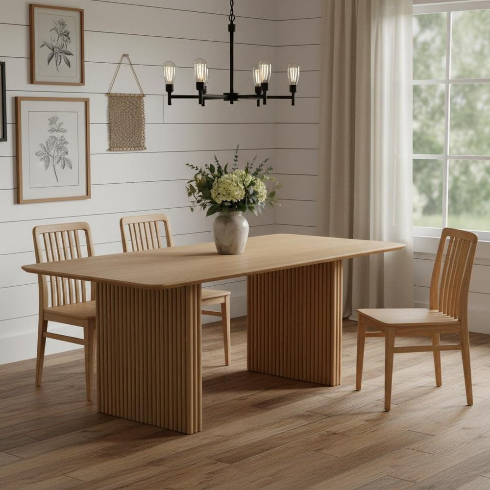 79" Natural Solid Wood Mirrored Double Pedestal Base Dining Table