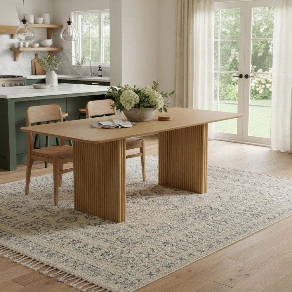 79" Natural Solid Wood Double Pedestal Base Dining Table
