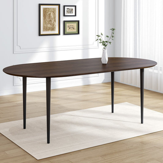 67" Walnut Solid Wood Mirrored Double Pedestal Base Oval Dining Table