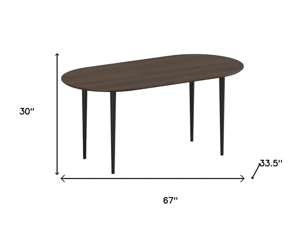 67" Walnut Solid Wood Mirrored Double Pedestal Base Oval Dining Table