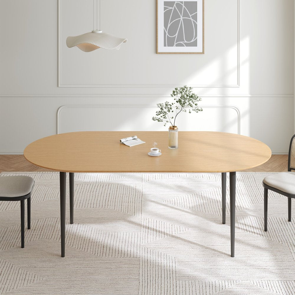 67" Natural Solid Wood Mirrored Double Pedestal Base Oval Dining Table