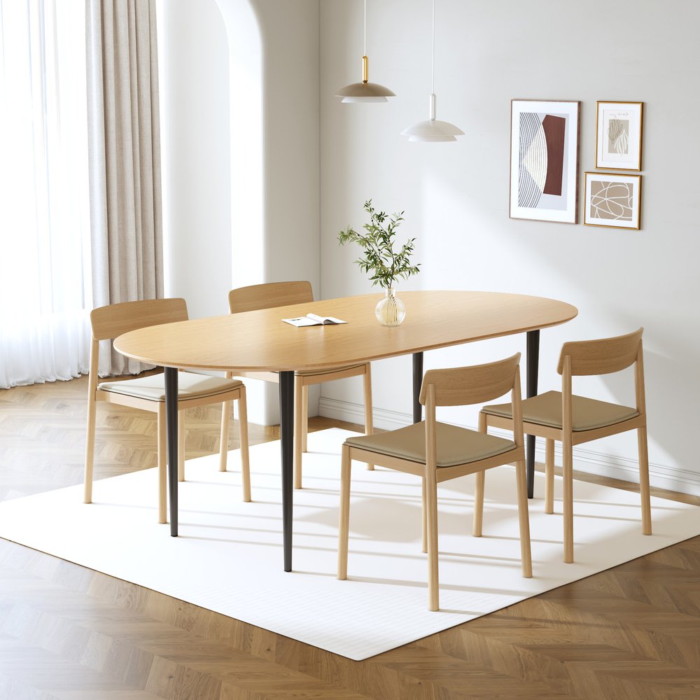 67" Natural Solid Wood Mirrored Double Pedestal Base Oval Dining Table