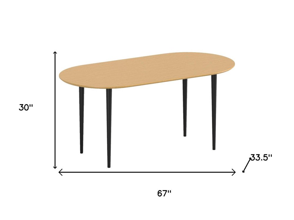 67" Natural Solid Wood Mirrored Double Pedestal Base Oval Dining Table