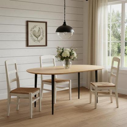 67" Natural Solid Wood Mirrored Double Pedestal Base Oval Dining Table