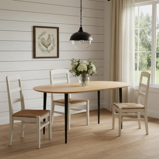 67" Natural Solid Wood Mirrored Double Pedestal Base Oval Dining Table