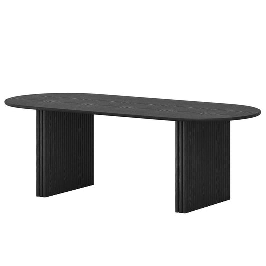 79" Black Solid Wood Double Pedestal Base Oval Dining Table