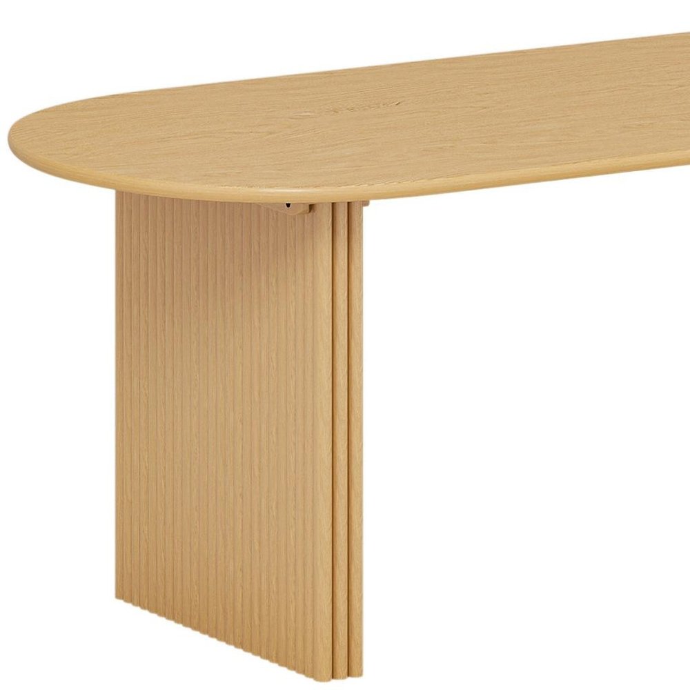 79" Natural Solid Wood Mirrored Double Pedestal Base Oval Dining Table