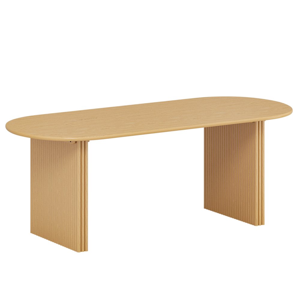 79" Natural Solid Wood Mirrored Double Pedestal Base Oval Dining Table