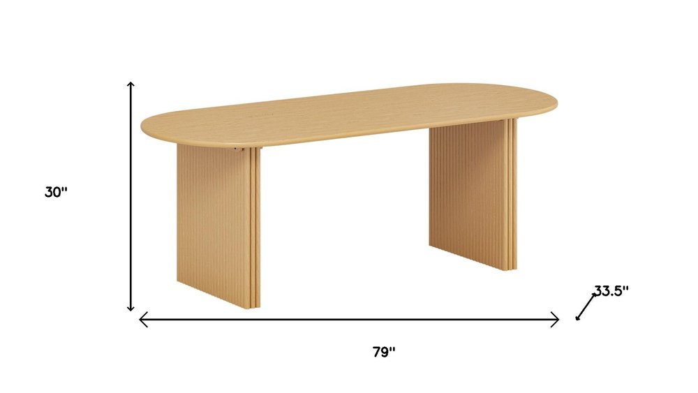 79" Natural Solid Wood Mirrored Double Pedestal Base Oval Dining Table