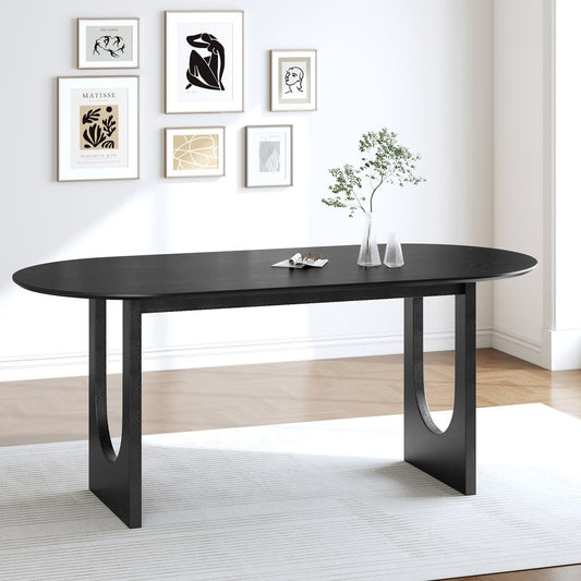 79" Black Solid Wood Geo Double Pedestal Base Oval Dining Table