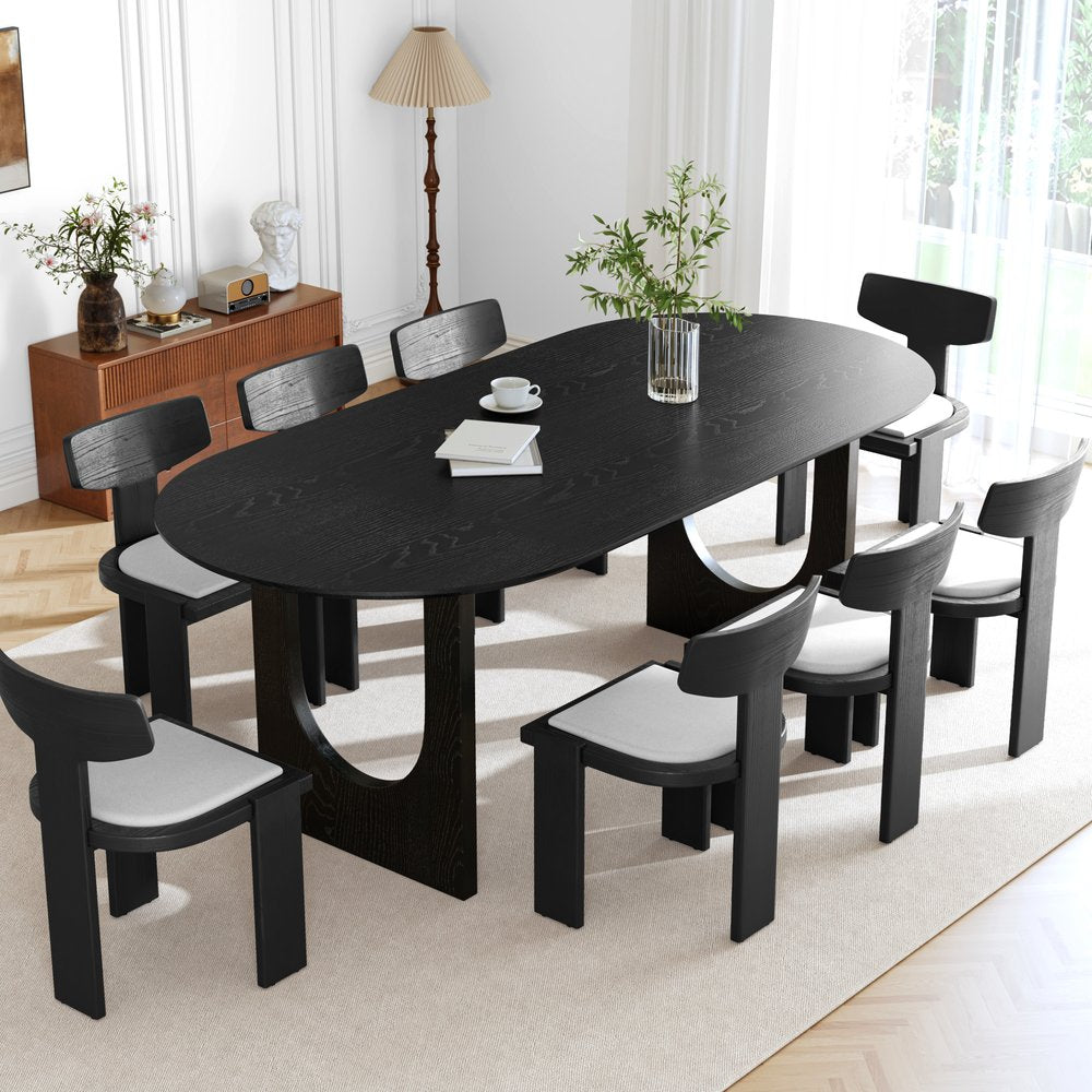 79" Black Solid Wood Mirrored Double Pedestal Base Oval Dining Table