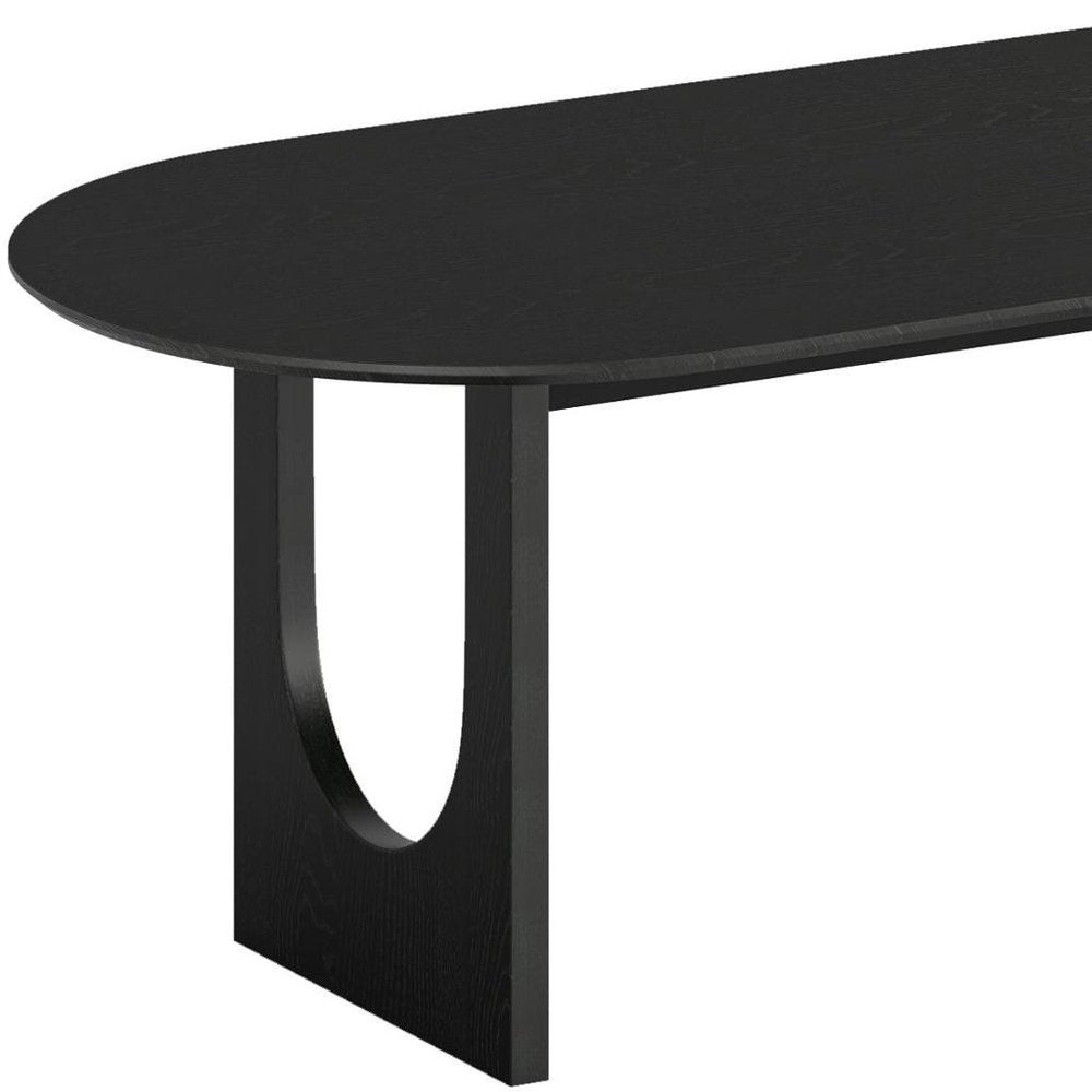 79" Black Solid Wood Mirrored Double Pedestal Base Oval Dining Table