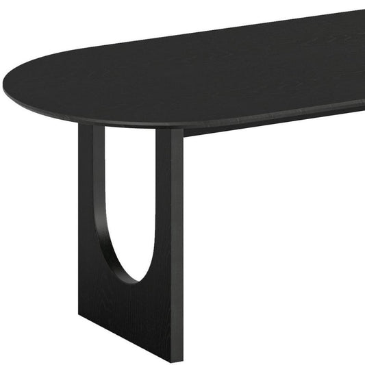 79" Black Solid Wood Geo Double Pedestal Base Oval Dining Table