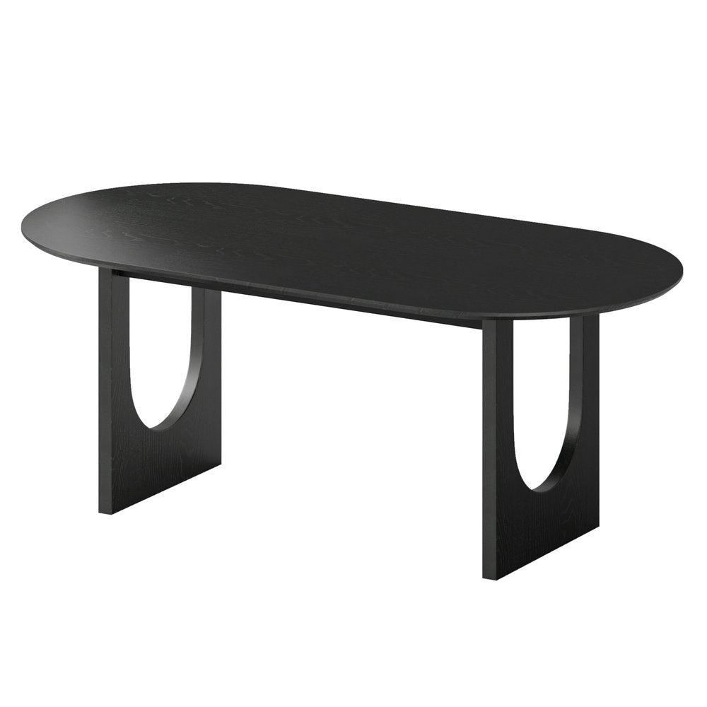 79" Black Solid Wood Mirrored Double Pedestal Base Oval Dining Table